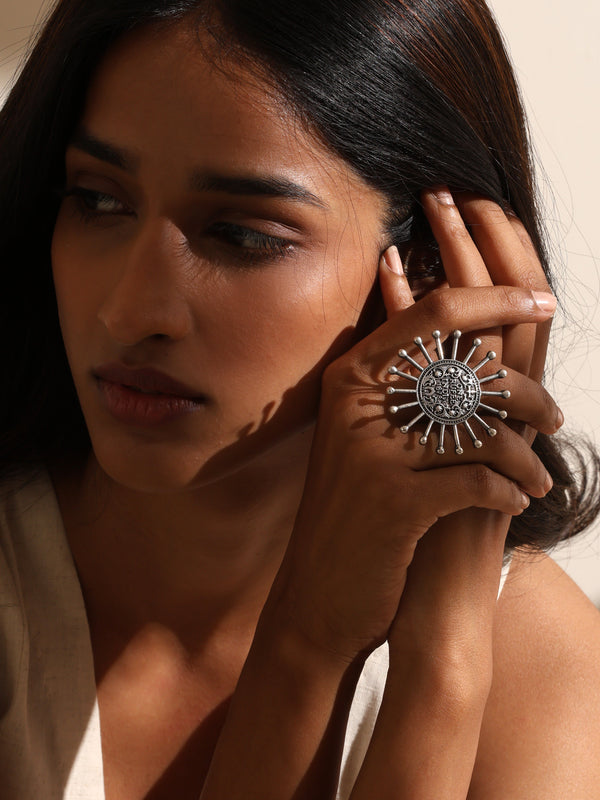 Silver-Plated Coin Detail Ring