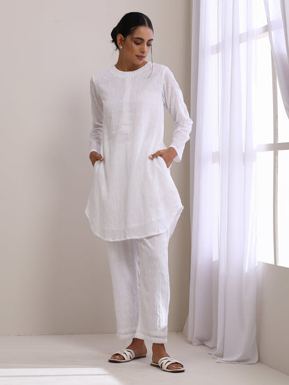 White Dobby Front Placket Co-Ord Set