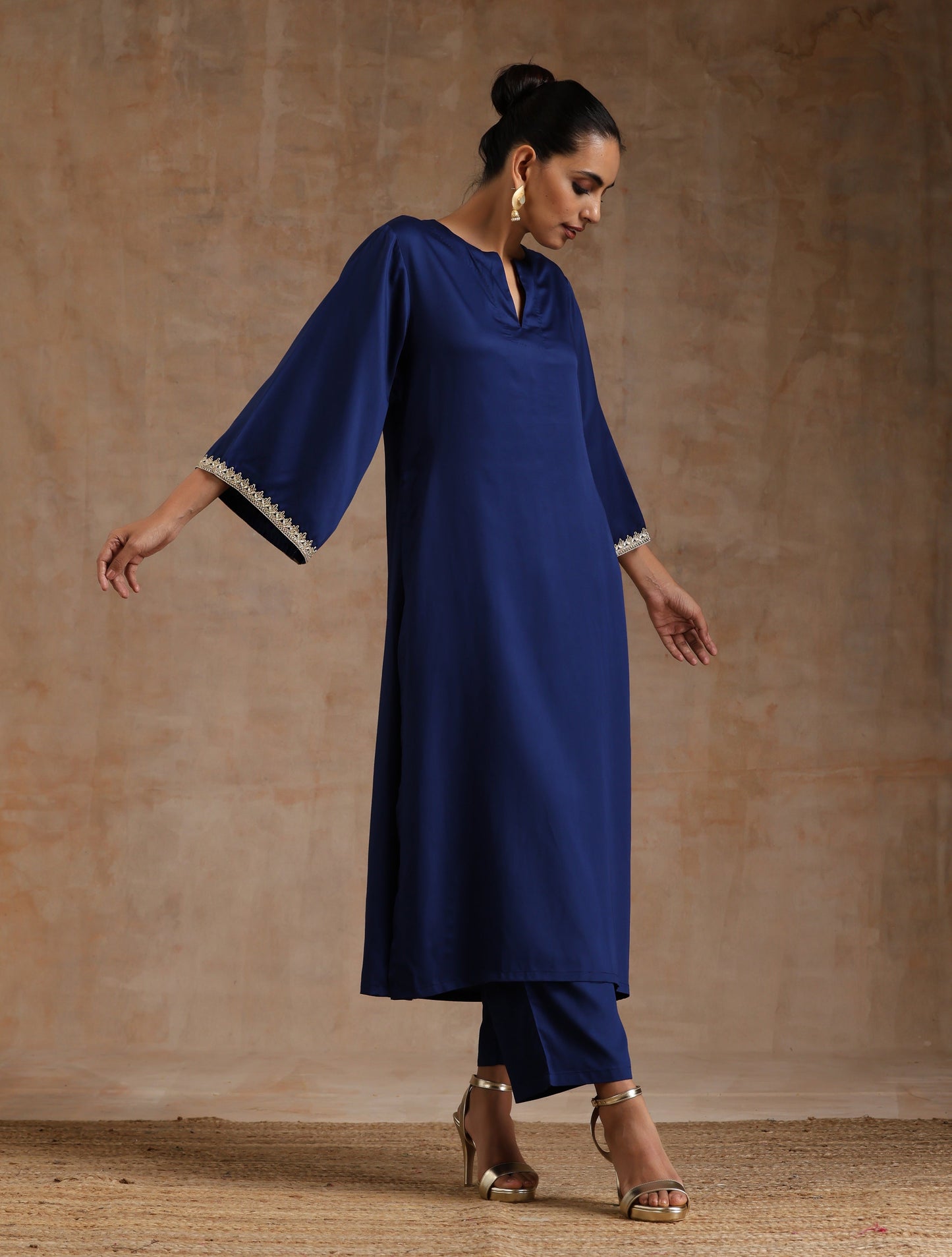 Midnight Blue Modal Satin Relax Kurta Set