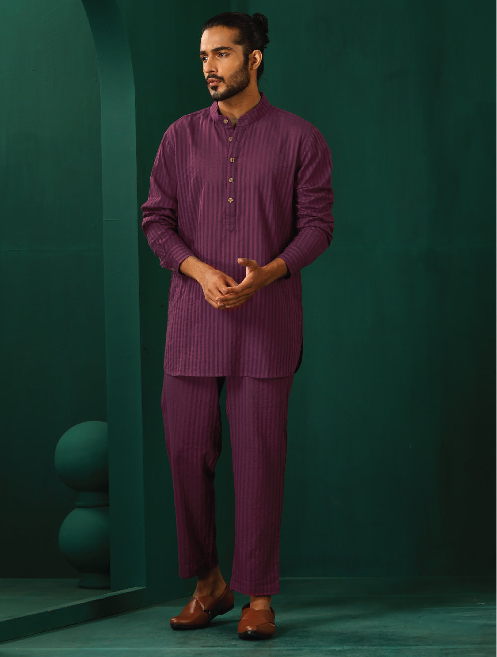 trueBrowns Men's Purple Dobby Co-ord Set