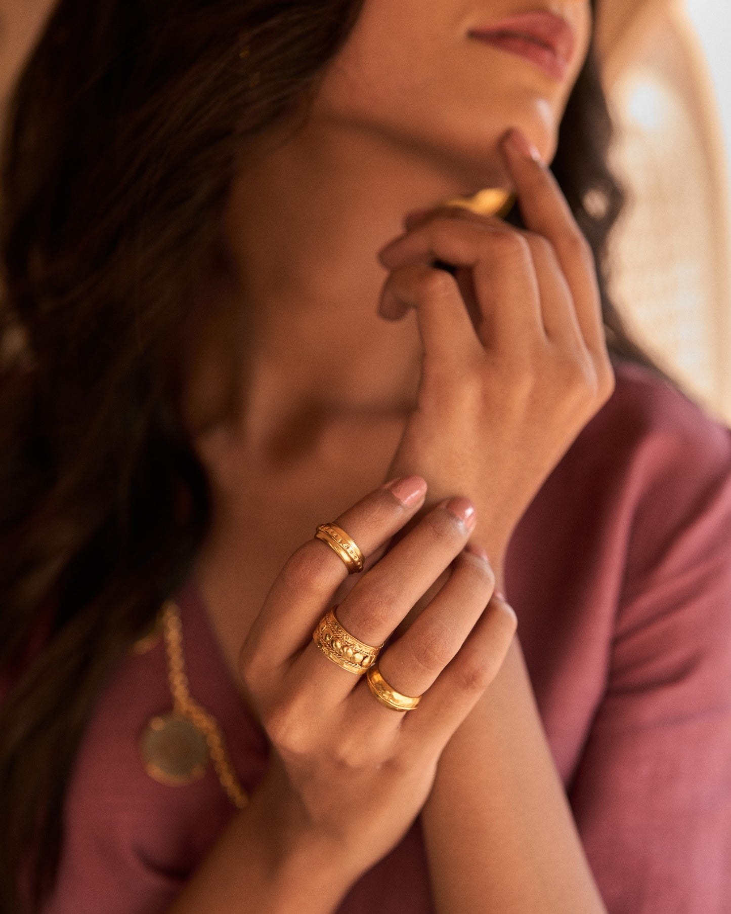 trueBrowns 22K Gold-Plated 3-Piece Midi Rings