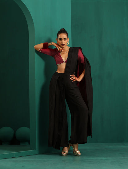 trueBrowns Black Silk Palazzo Stitched Saree