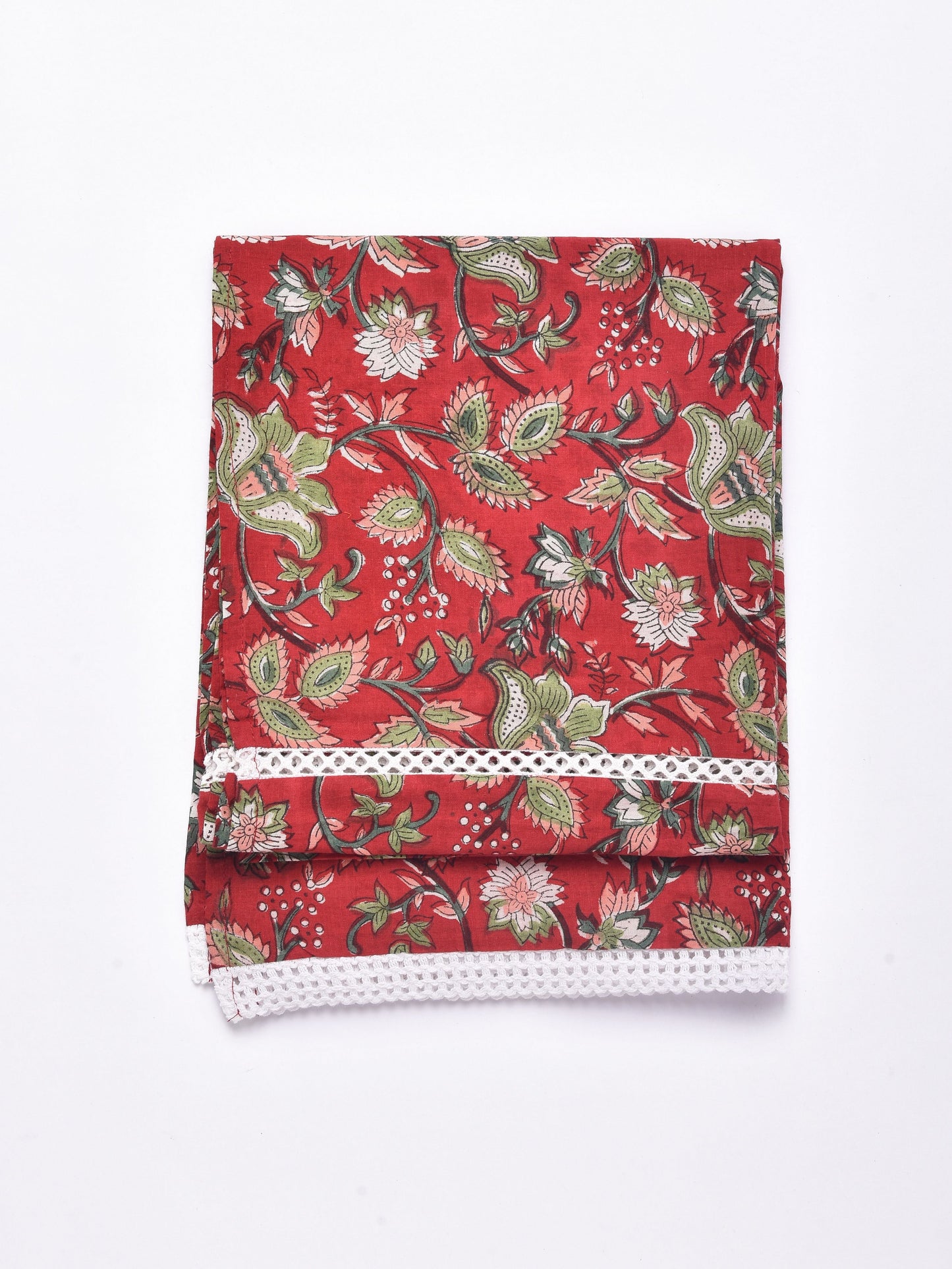 Red Overall Floral Block Print Cotton Stole