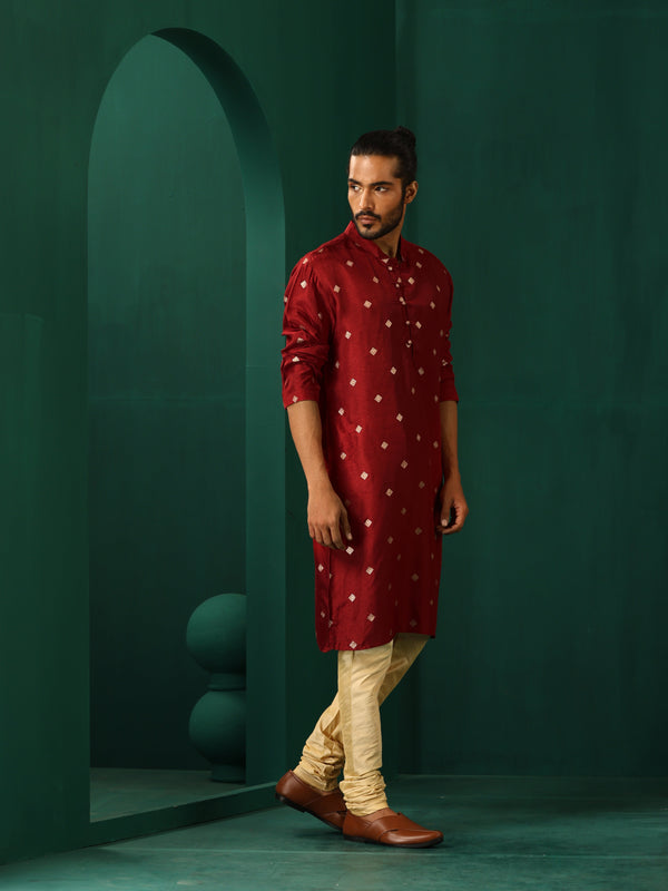 trueBrowns Men's Maroon Diamond Viscose Silk Long Kurta