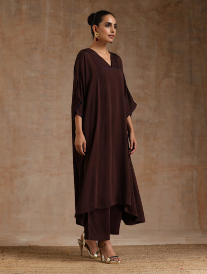 Cola Brown Modal Satin Oversized Kurta Set