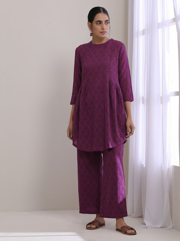 Plum Purple Dobby Gathers Co-Ord Set