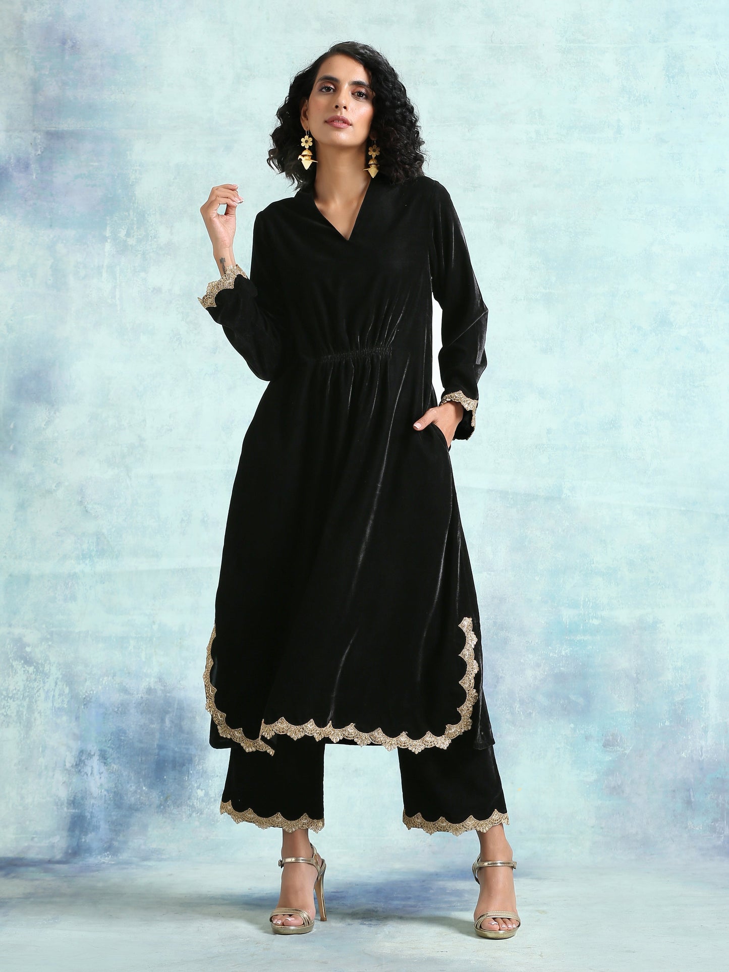 Black Velvet Lace Kurta