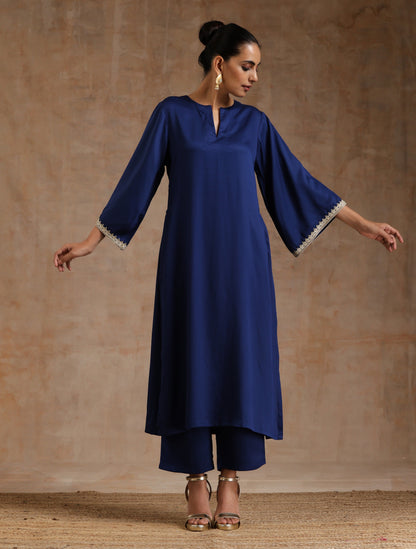 Midnight Blue Modal Satin Relax Kurta Set