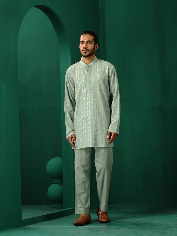 trueBrowns Men's Mint Green Dobby Co-ord Set