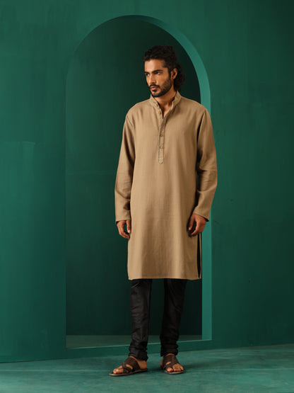 trueBrowns Men's  Beige Dobby Textured Kurta