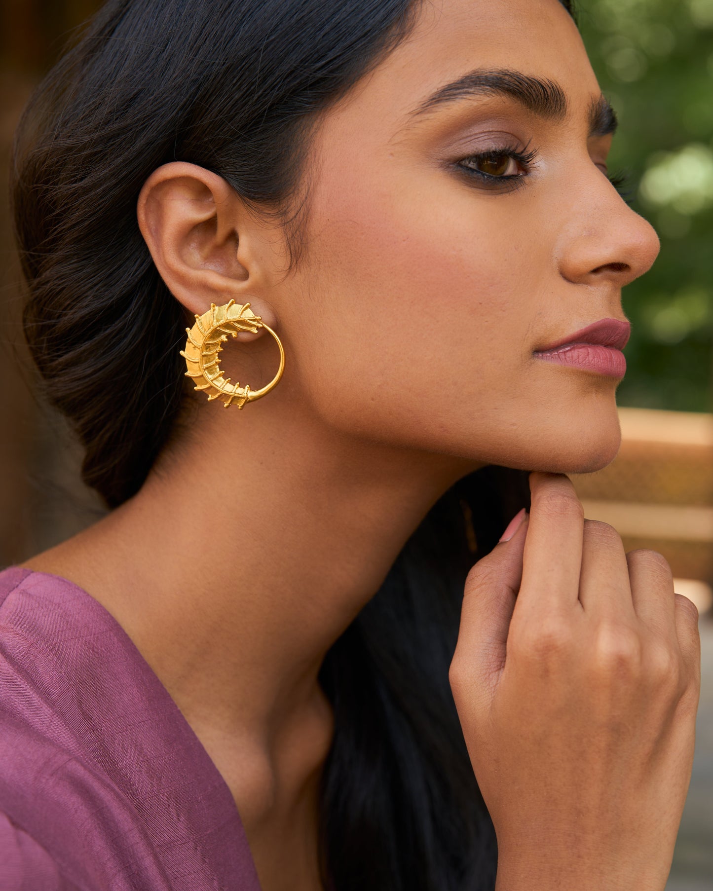 trueBrowns 22K Gold-Plated Circular 3D Leaf Earrings