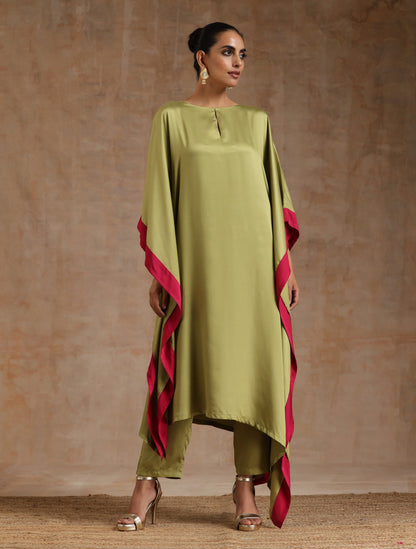 Light Green Modal Satin High-Low Kaftan Kurta Set