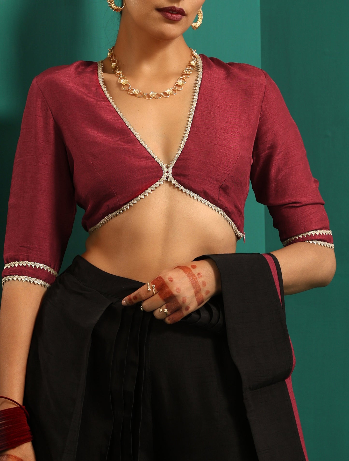 trueBrowns Maroon Silk Gota Blouse