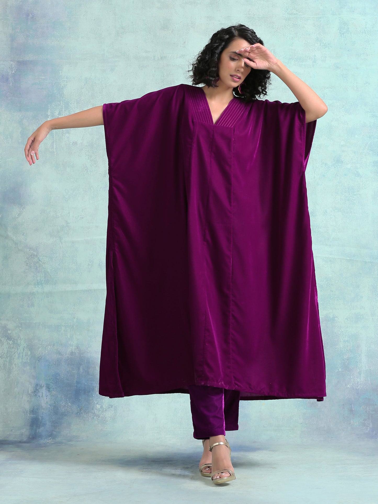 Wine Velvet Kaftan Kurta