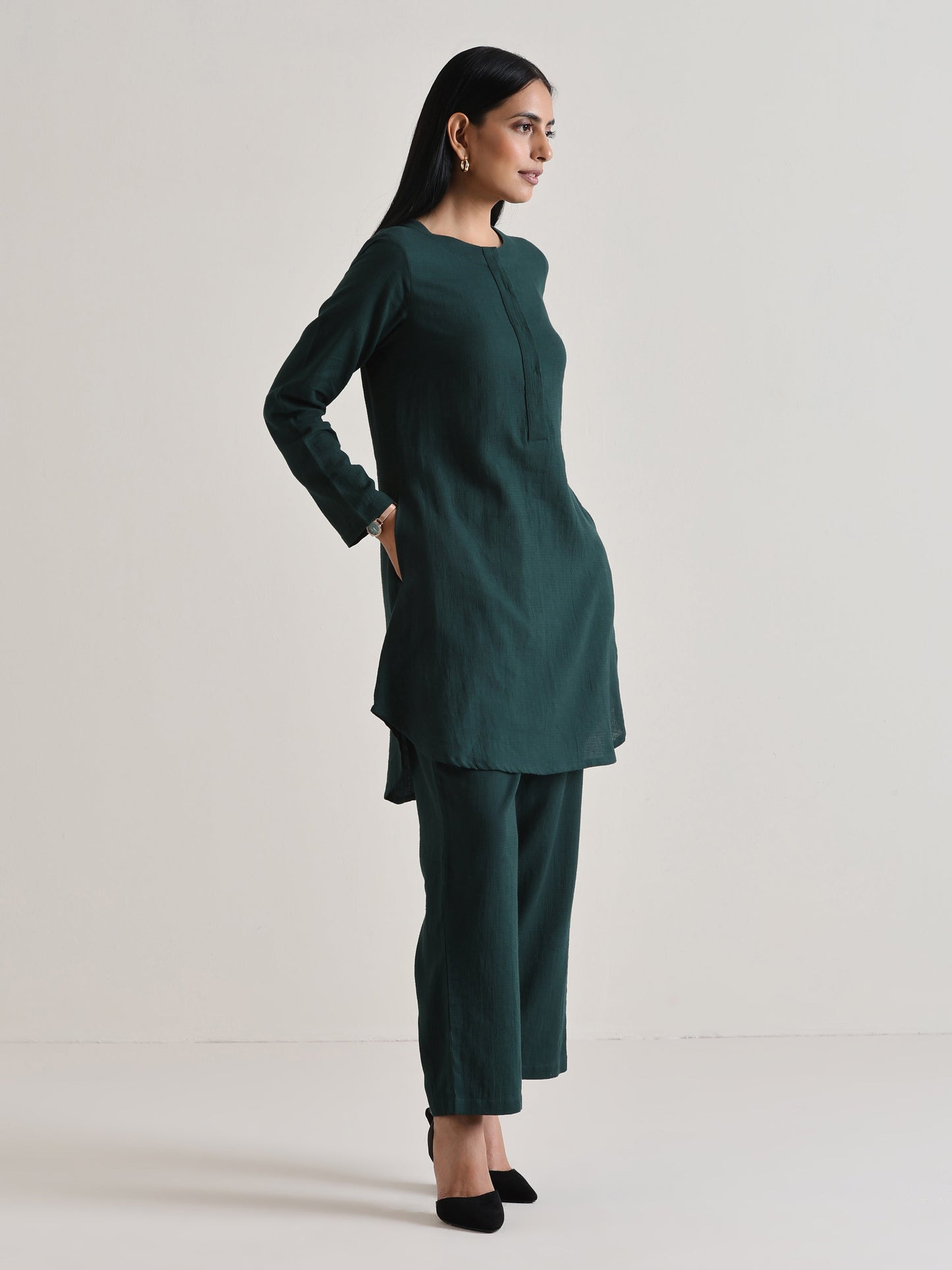 Dark Green Front Placket Co-Ord Set