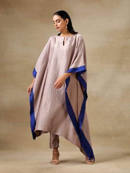 Grey Textured Silk High Low Kaftan Pant Set