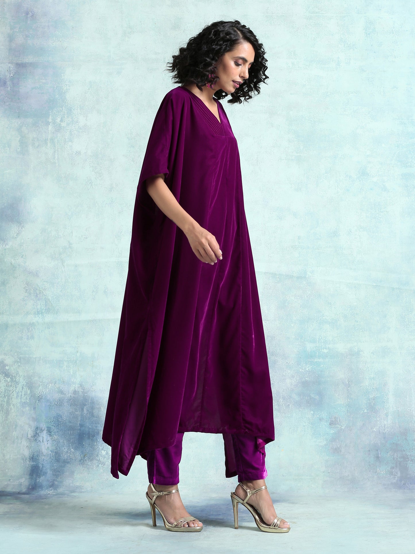 Wine Velvet Kaftan Kurta