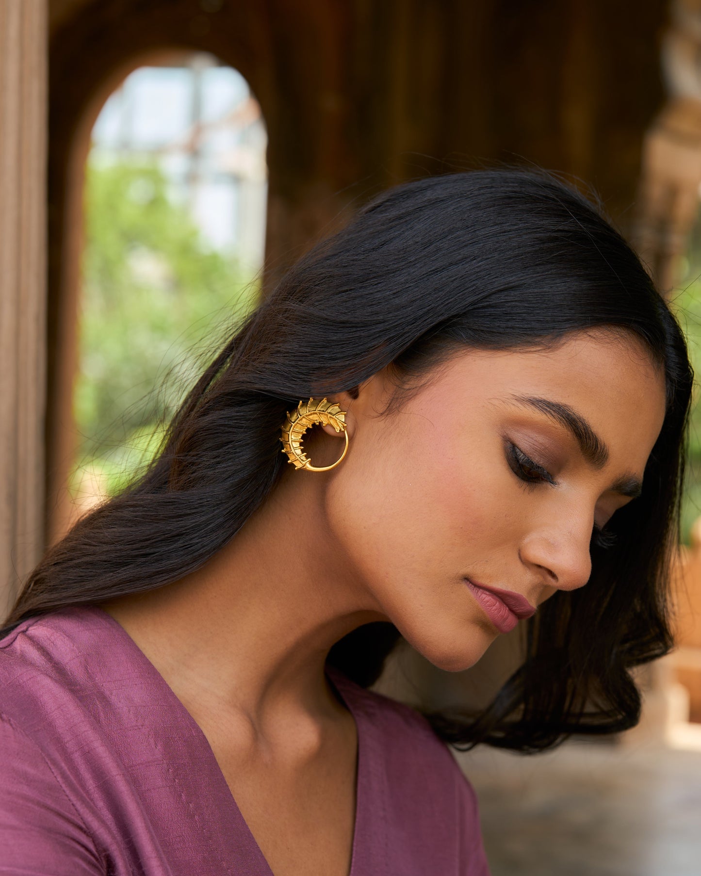 trueBrowns 22K Gold-Plated Circular 3D Leaf Earrings