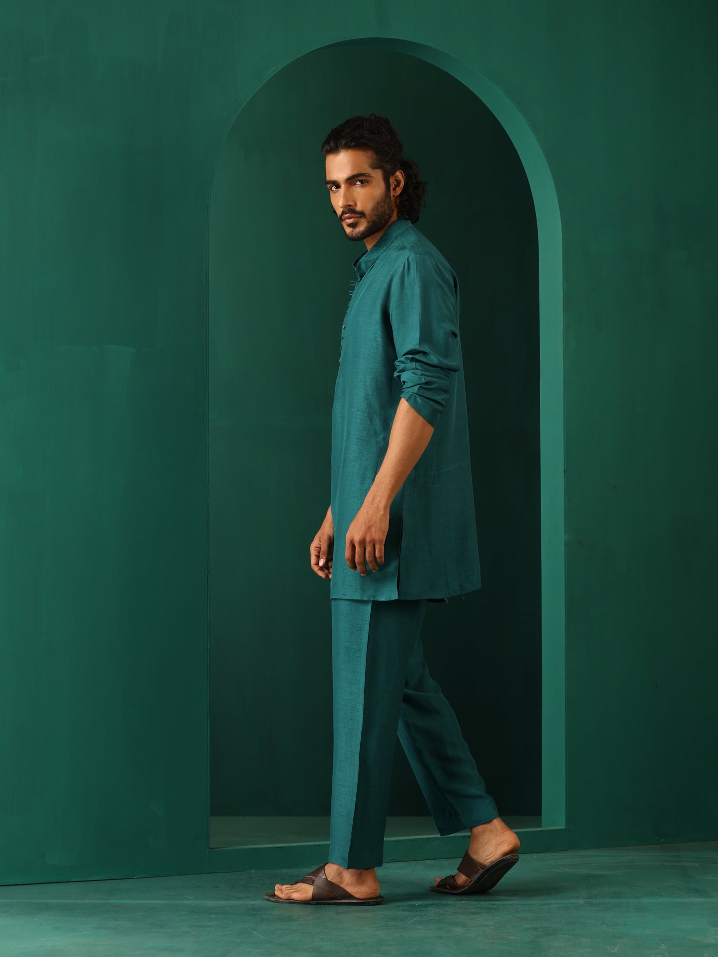 trueBrowns Men's Teal Silk Co-ord Set