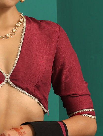 trueBrowns Maroon Silk Gota Blouse