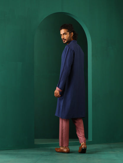 trueBrowns Men's Blue Silk Long Kurta