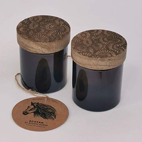 Artsy Wood and Glass 100ml Kitchen jar for Storage and Decor. Set of 2 (Wild Poppies)