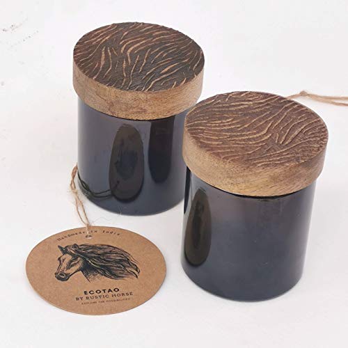 Artsy Wood and Glass 100ml Kitchen jar for Storage and Decor. Set of 2 (Zebra)