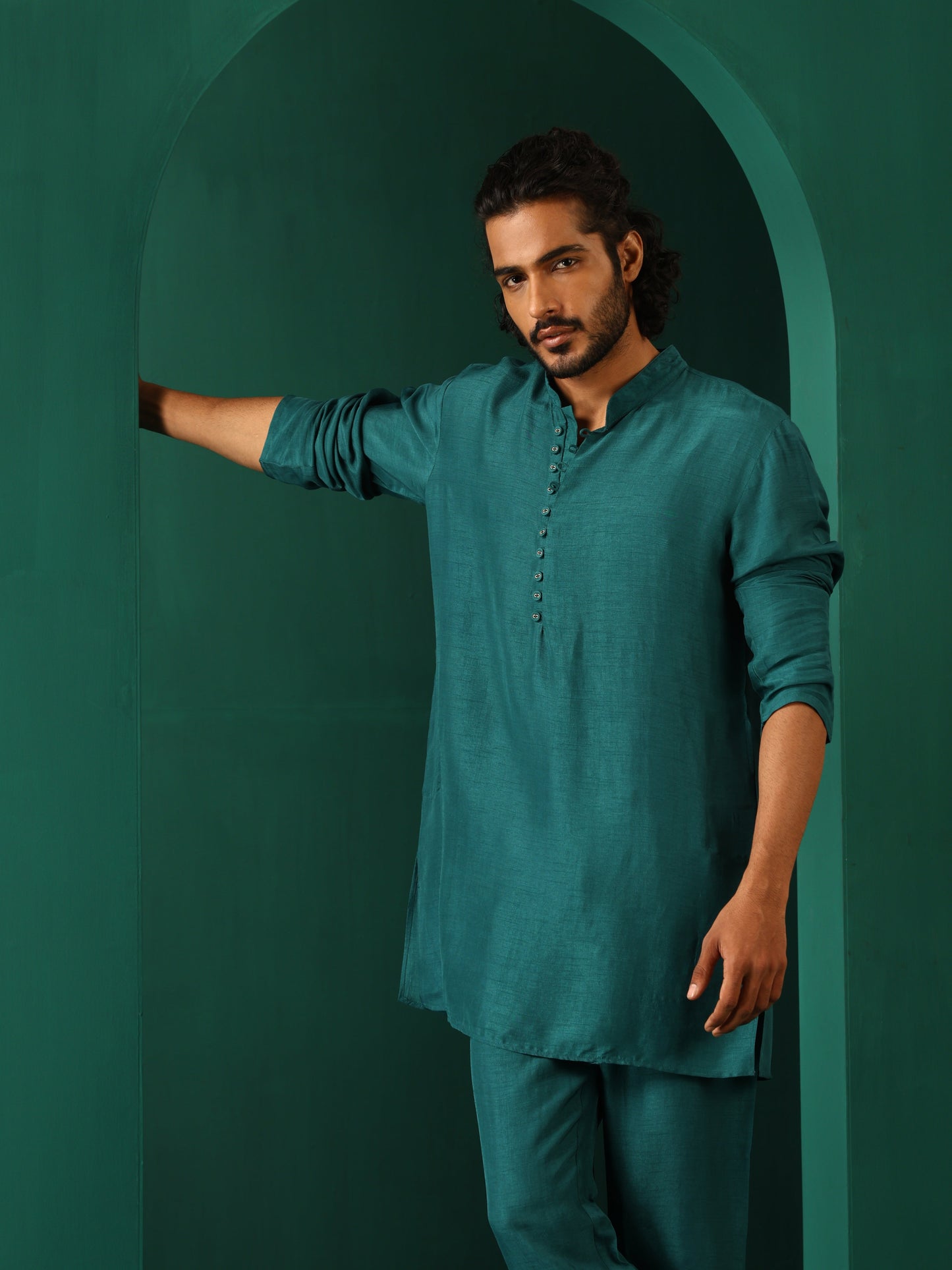 trueBrowns Men's Teal Silk Co-ord Set