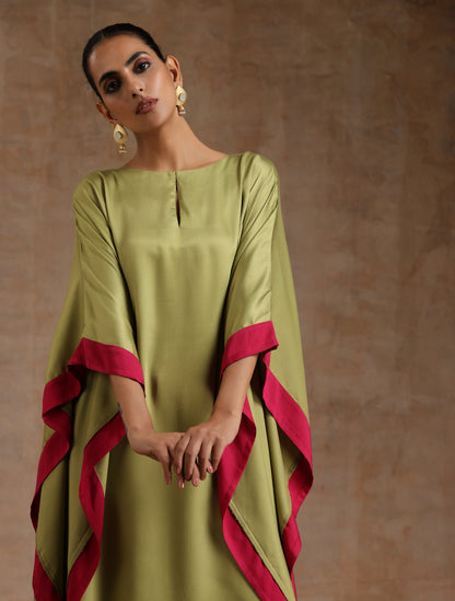 Light Green Modal Satin High-Low Kaftan Kurta Set