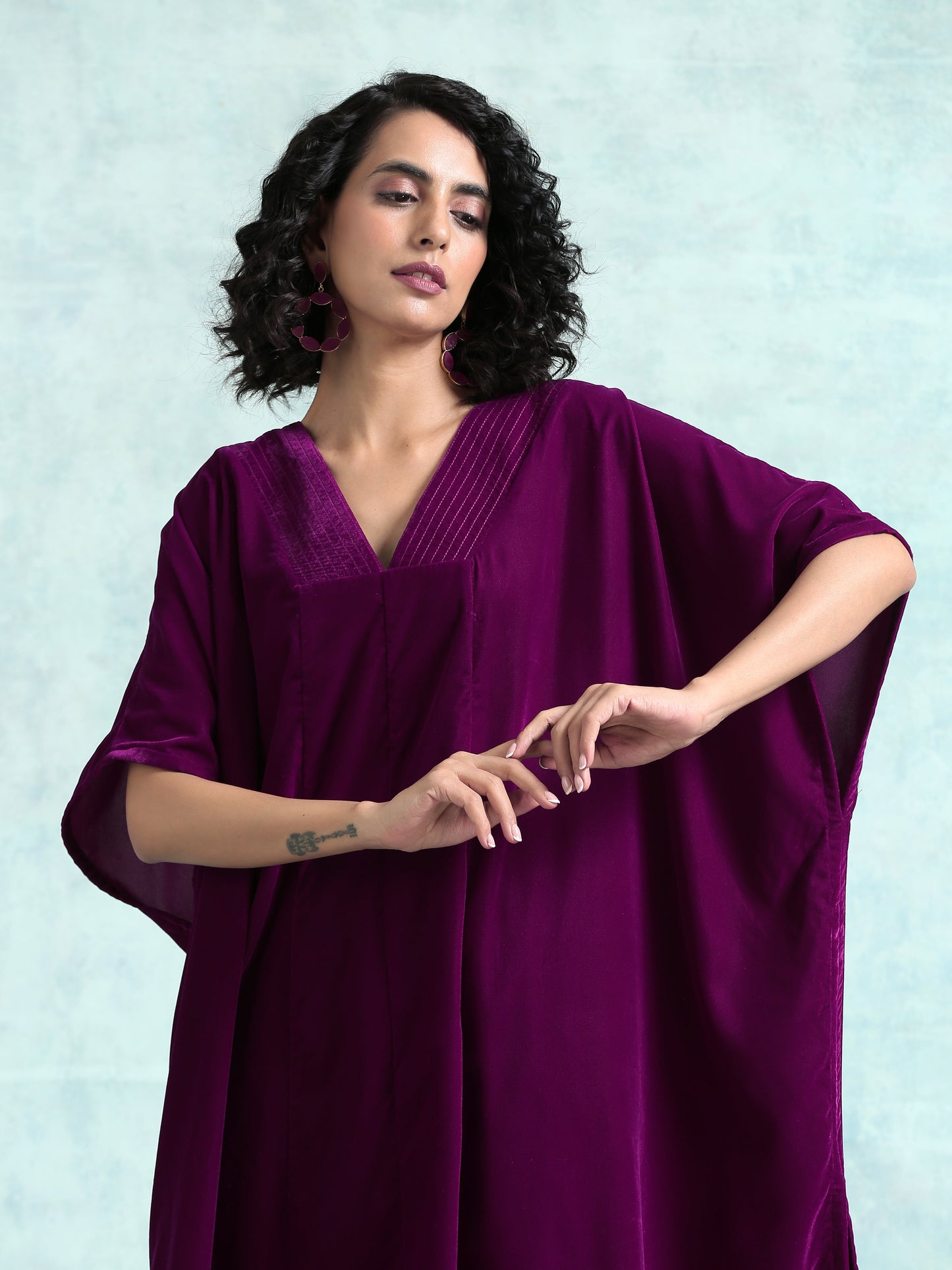 Wine Velvet Kaftan Kurta