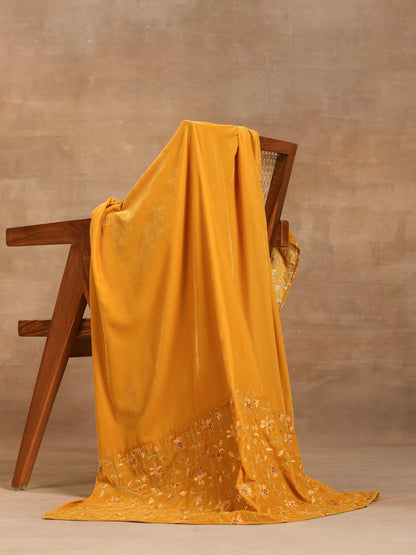 trueBrowns Mustard Velvet Embroidered Shawl