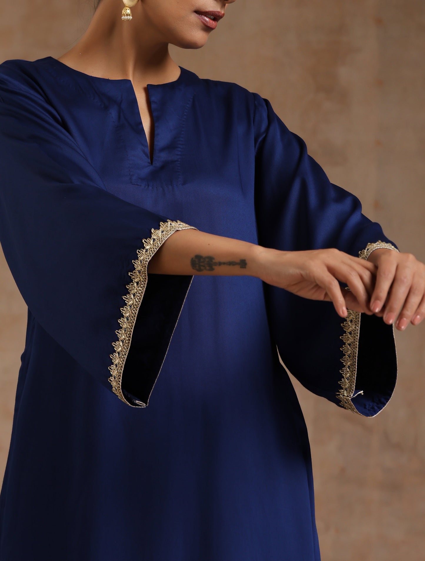 Midnight Blue Modal Satin Relax Kurta Set