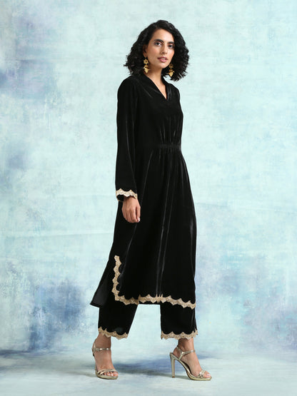 Black Velvet Lace Kurta