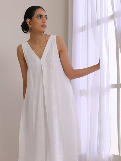 White Slub Texture Sleeveless Flared  Kurta Pant Set