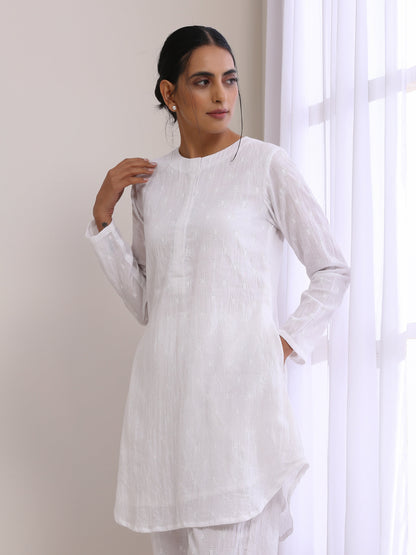 White Dobby Front Placket Co-Ord Set