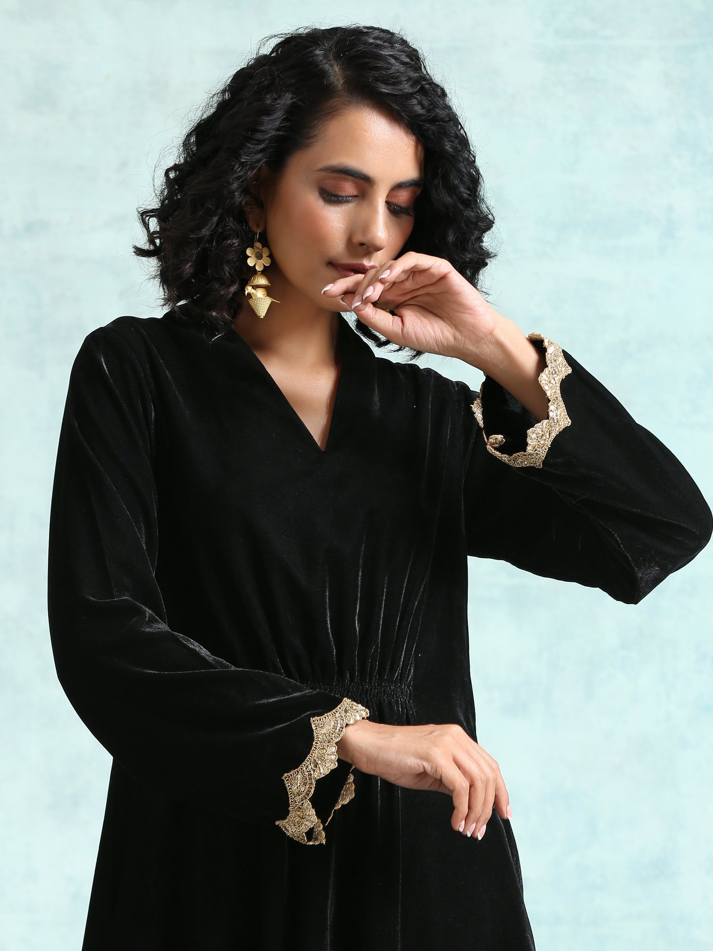 Black Velvet Lace Kurta