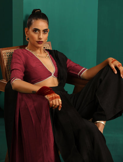 trueBrowns Maroon Silk Gota Blouse