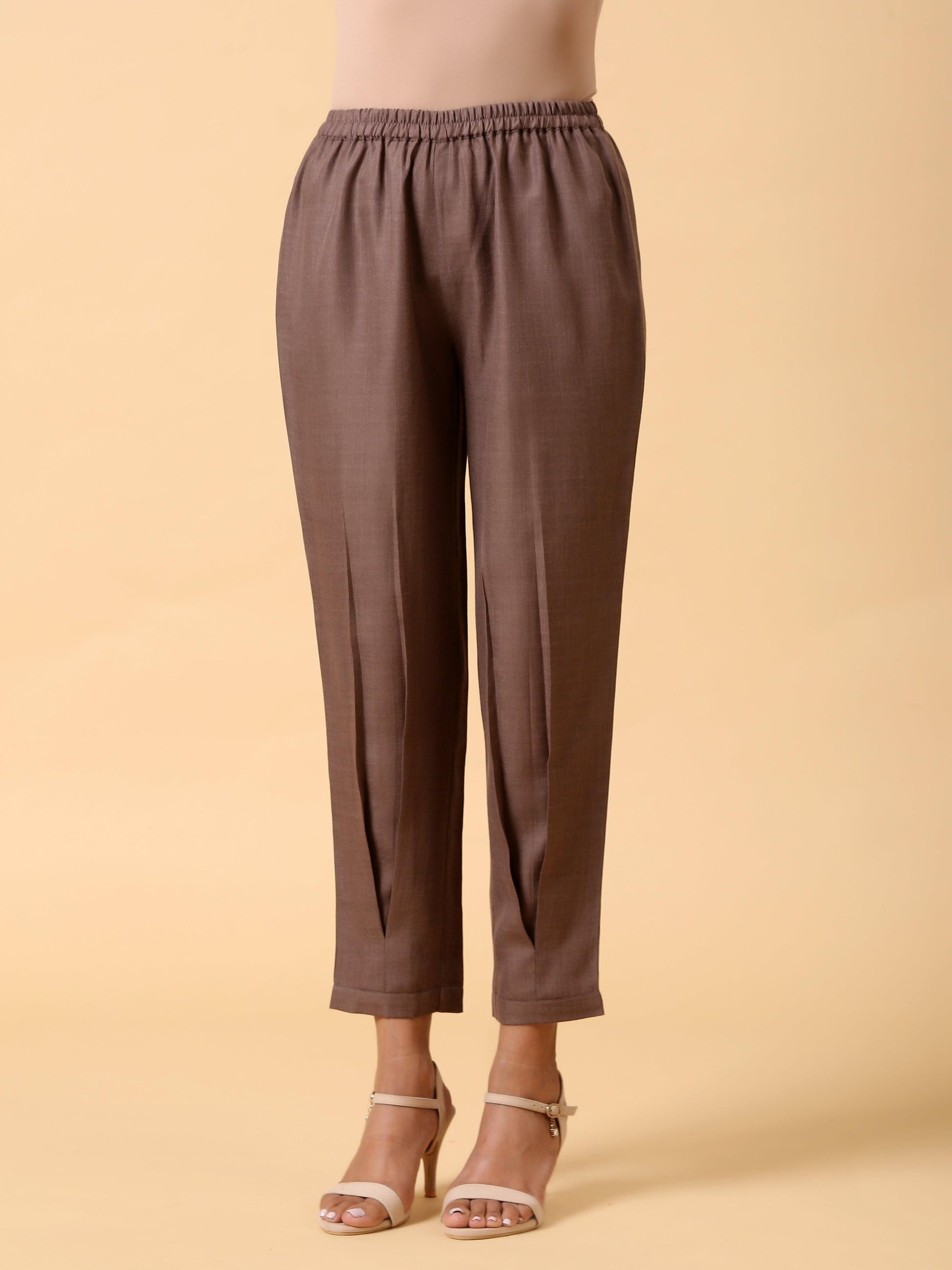 Cotton Linen Burnt Brown Pleated Co-Ord Set - trueBrowns