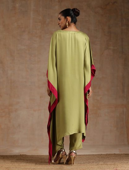 Light Green Modal Satin High-Low Kaftan Kurta Set