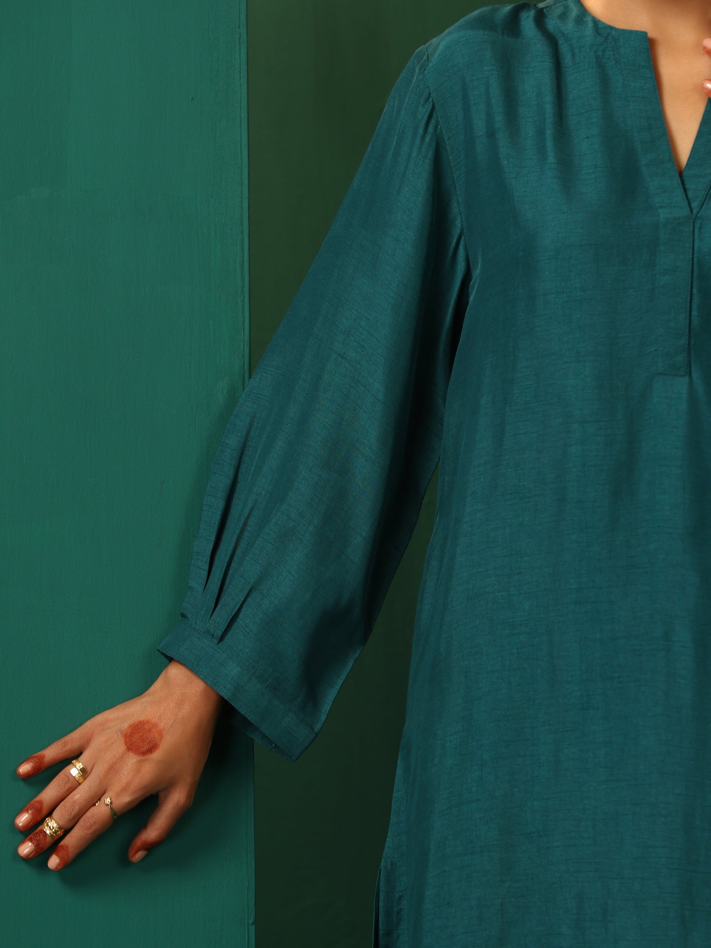 trueBrowns Teal Silk Relaxed Placket Co-ord Set