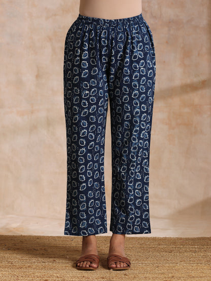 Indigo Dabu Zig-Zag Lines Print Cotton Flared Kurta Pant Set