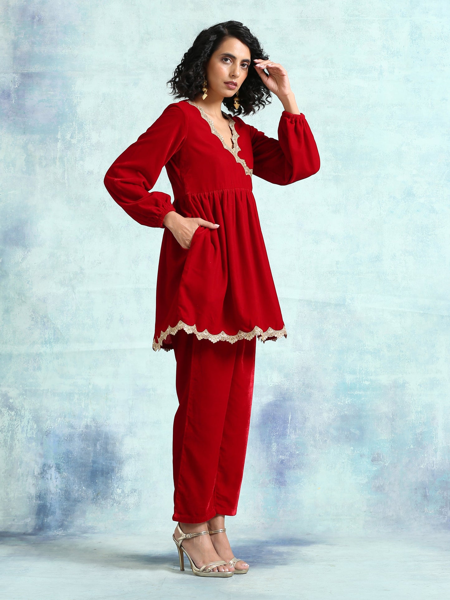 True Red Velvet Lace Co-Ord Set