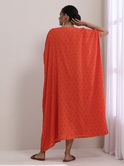 Orange Dobby Panel Kaftan Dress