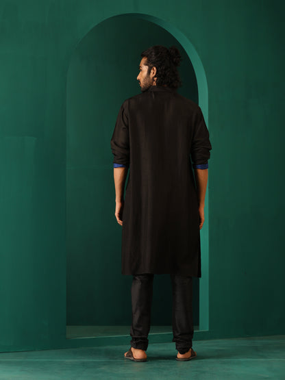 trueBrowns Men's Black Silk Long Kurta