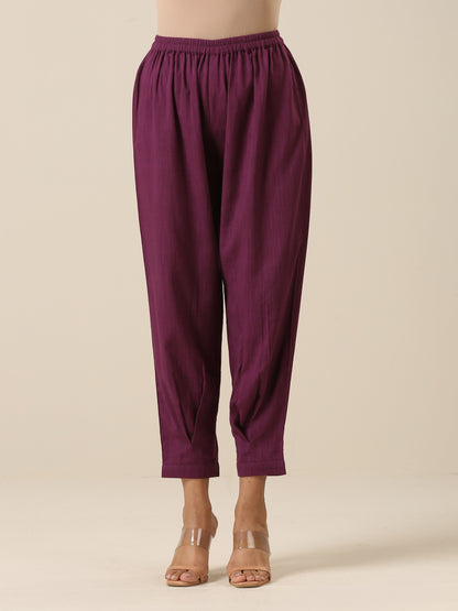 Plum Purple Slub Texture Pleated Co-Ord Set