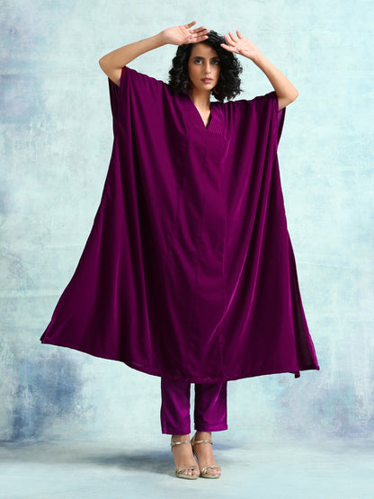 Wine Velvet Kaftan Kurta