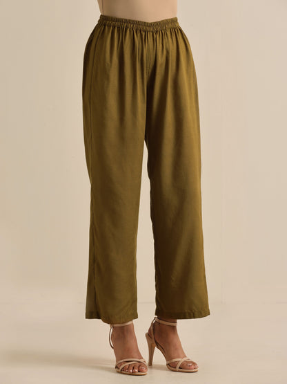 Olive Green Texture Doddy Kaftan Gathered Co-Ord Set