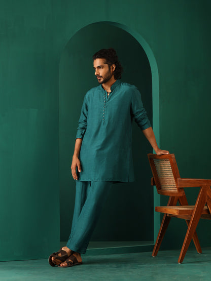 trueBrowns Men's Teal Silk Co-ord Set