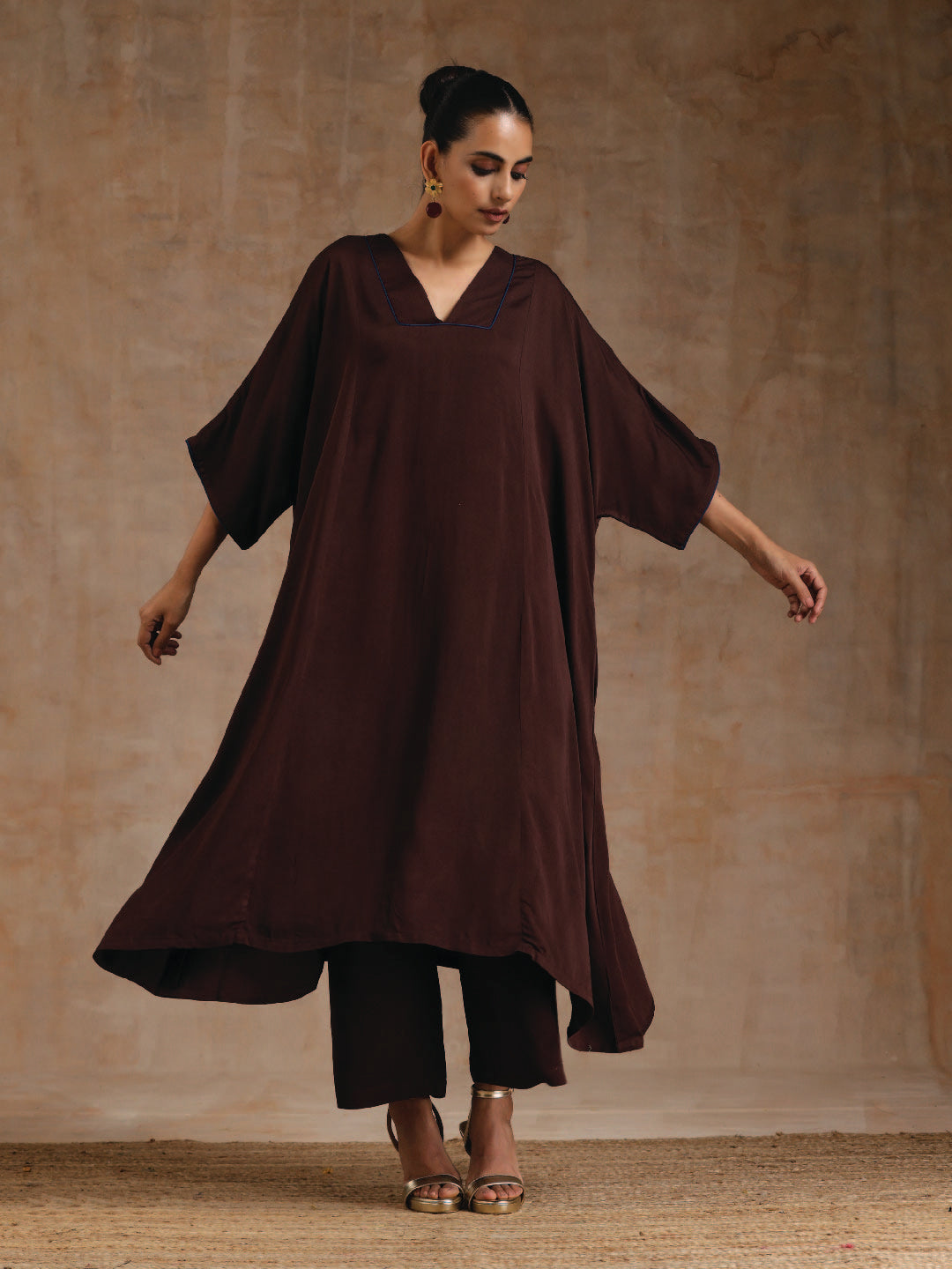 Cola Brown Modal Satin Oversized Kurta Set