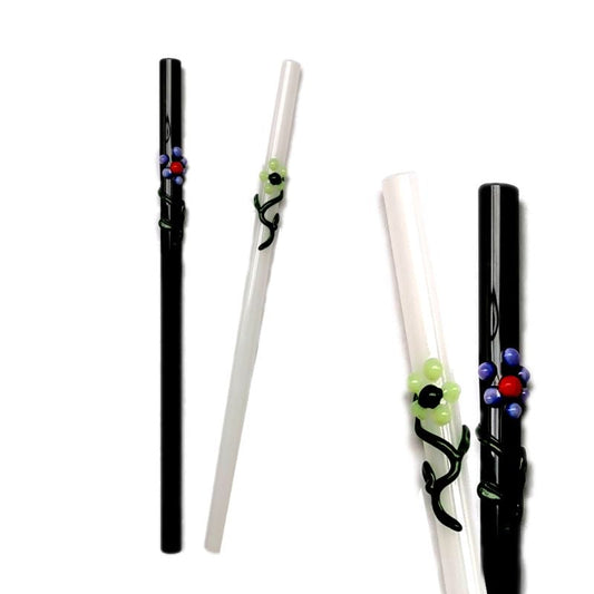 Flora Collection  Drinking Glass Straws (Onyx & White) by  Glass studio